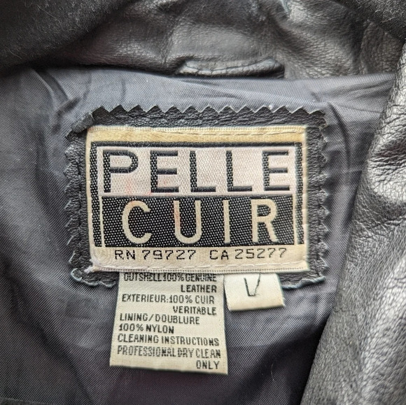 Vintage Pelle Cuir Black Leather Jacket Zipper  & Button Front - Men's Large - Picture 3 of 8